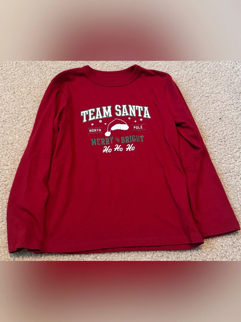 Red 'Team Santa' Long-Sleeve Graphic Tee Size S (5/6)